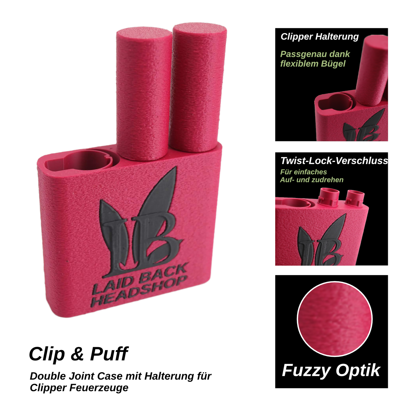 Clip & Puff -  Double Joint Case mit Halterung für Clipper Feuerzeuge - Laid Back Headshop