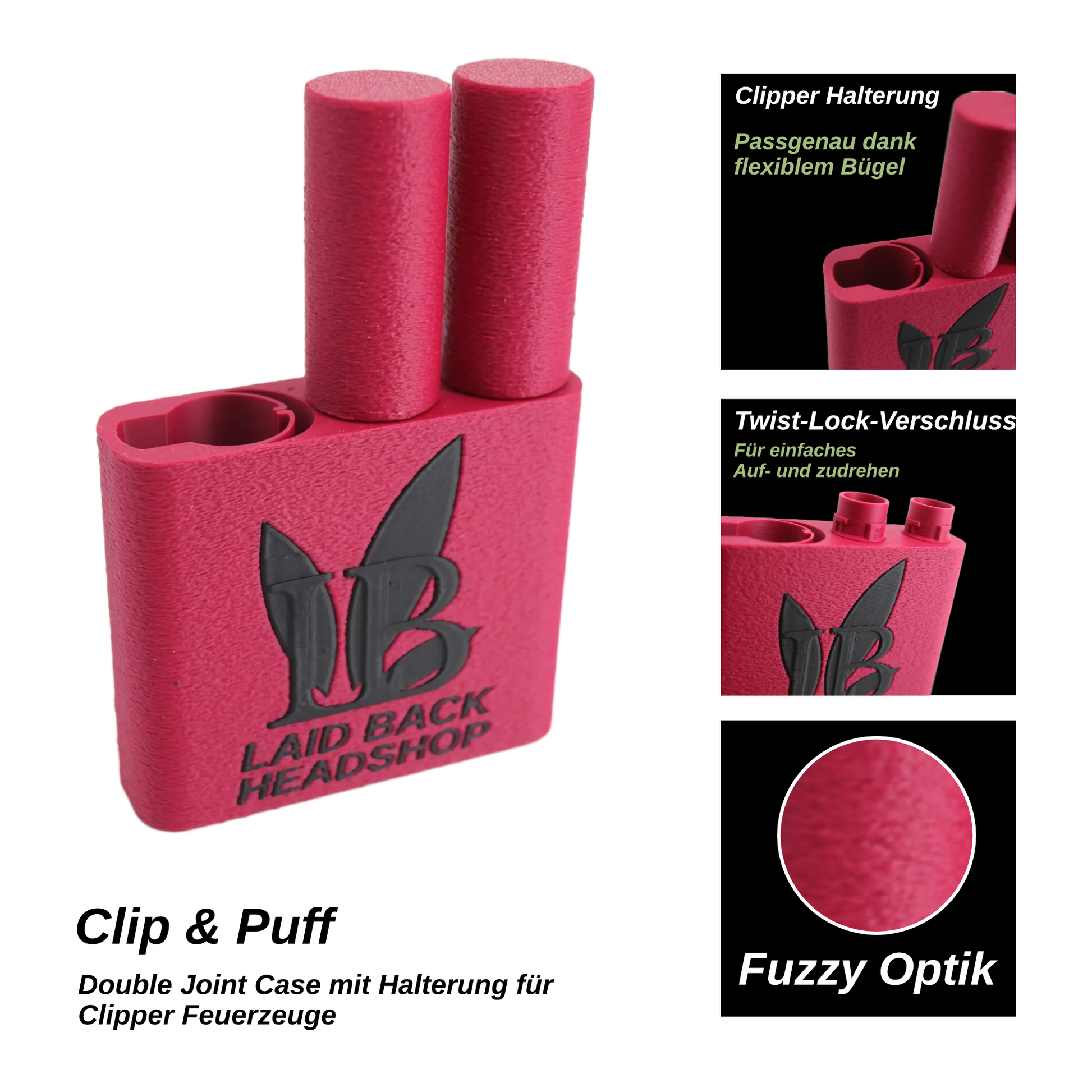 Clip & Puff -  Double Joint Case mit Halterung für Clipper Feuerzeuge - Laid Back Headshop